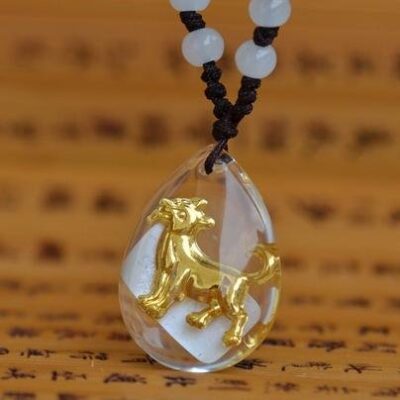 24K 순금 개 목걸이 / 크리스탈 공예 황금 고급 선물