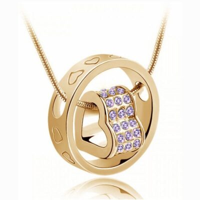 18K GP 서클하트 목걸이(보라색) / 크리스탈 여성 라인석 선물 하트