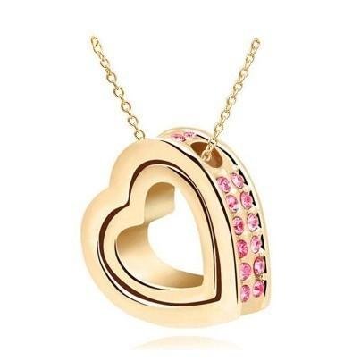 18K GP 하트 목걸이(핑크색) / 도금 크리스탈 레이어드 커플