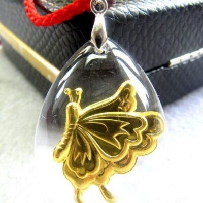 24K 순금 나비 목걸이 / 크리스탈 공예 황금 목걸이 고급 선물