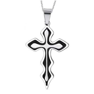 십자가 물결 목걸이(검정색) / 스테인레스 스틸 천주교 기독교