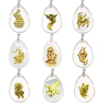 (랜덤 발송) 24K 순금 동물 목걸이 / 크리스탈 공예 황금 목걸이 고급 선물