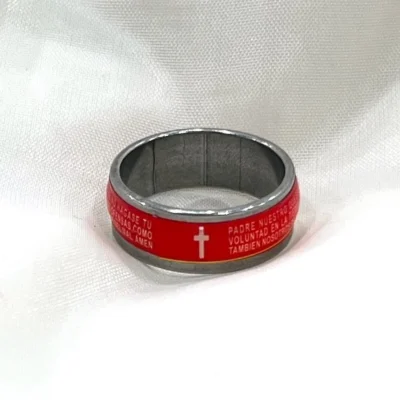 십자가 스테인레스 반지(빨강 흰색) / 성당 교회 선물